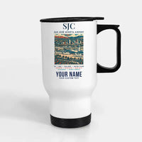 Thumbnail for San José Mineta International Airport (SJC) Travel Mugs - Poster + Name - Stainless Steel with Holder - White