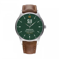 Thumbnail for Sarajevo International Airport (SJJ) Aviator Watches - Classic - Dark Green - Leather Strap - Brown Leather Strap