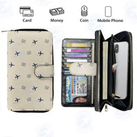 Thumbnail for Sarajevo International Airport (SJJ) Leather Wallets - Zip Long Wallet - Pattern - Beige