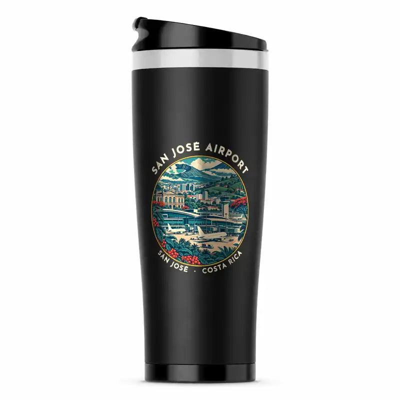 Juan Santamaría International Airport (SJO) Travel Mugs - Badge - Stainless Steel (No Holder) - Black