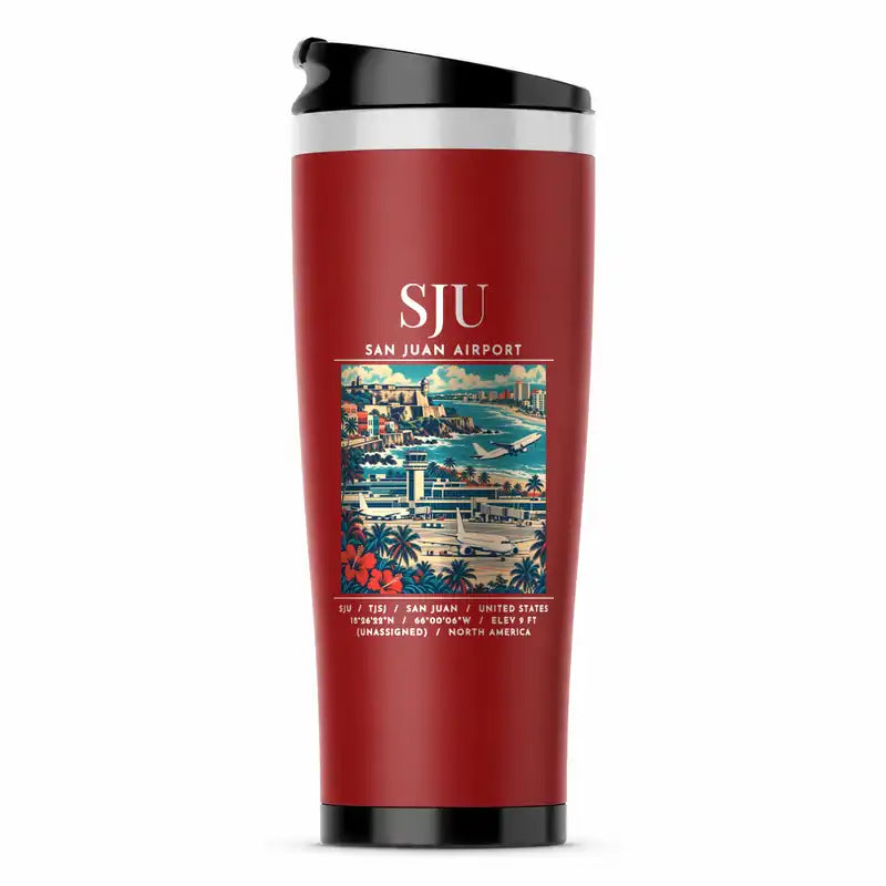 Luis Muñoz Marín International Airport San Juan (SJU) Travel Mugs - Poster - Stainless Steel (No Holder) - Red