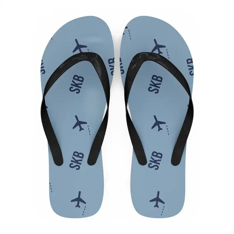 St Kitts Robert L. Bradshaw International Airport (SKB) Slippers & Flip Flops - Slippers - Flip Flops - Pattern - Light Blue