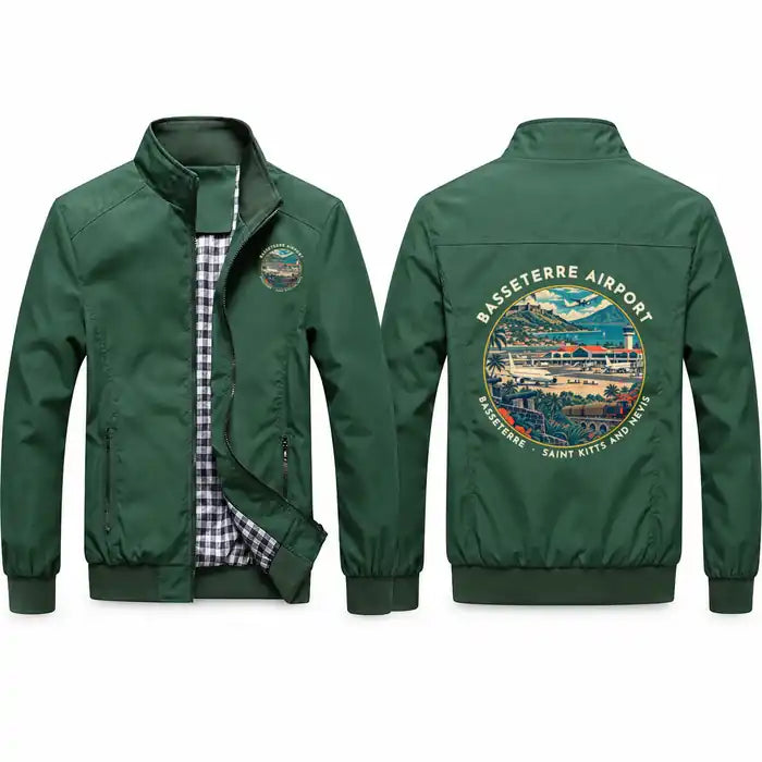 St Kitts Robert L. Bradshaw International Airport (SKB) Stylish Jackets - Stand Collar - Badge - Green
