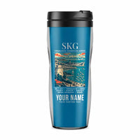 Thumbnail for Thessaloniki Airport “Makedonia” (SKG) Travel Mugs - Poster + Name - Plastic (No Holder) - Light Blue