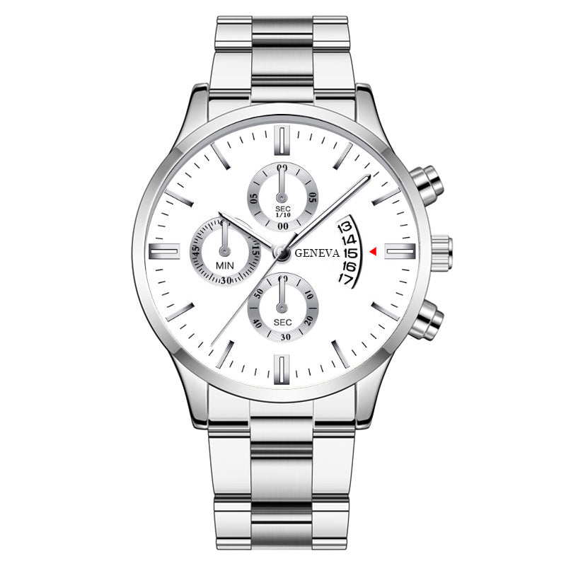 Men's Business Quartz Watch: Large Dial with 3 Sub-Dials, Calendar Function & Stainless Steel Strap