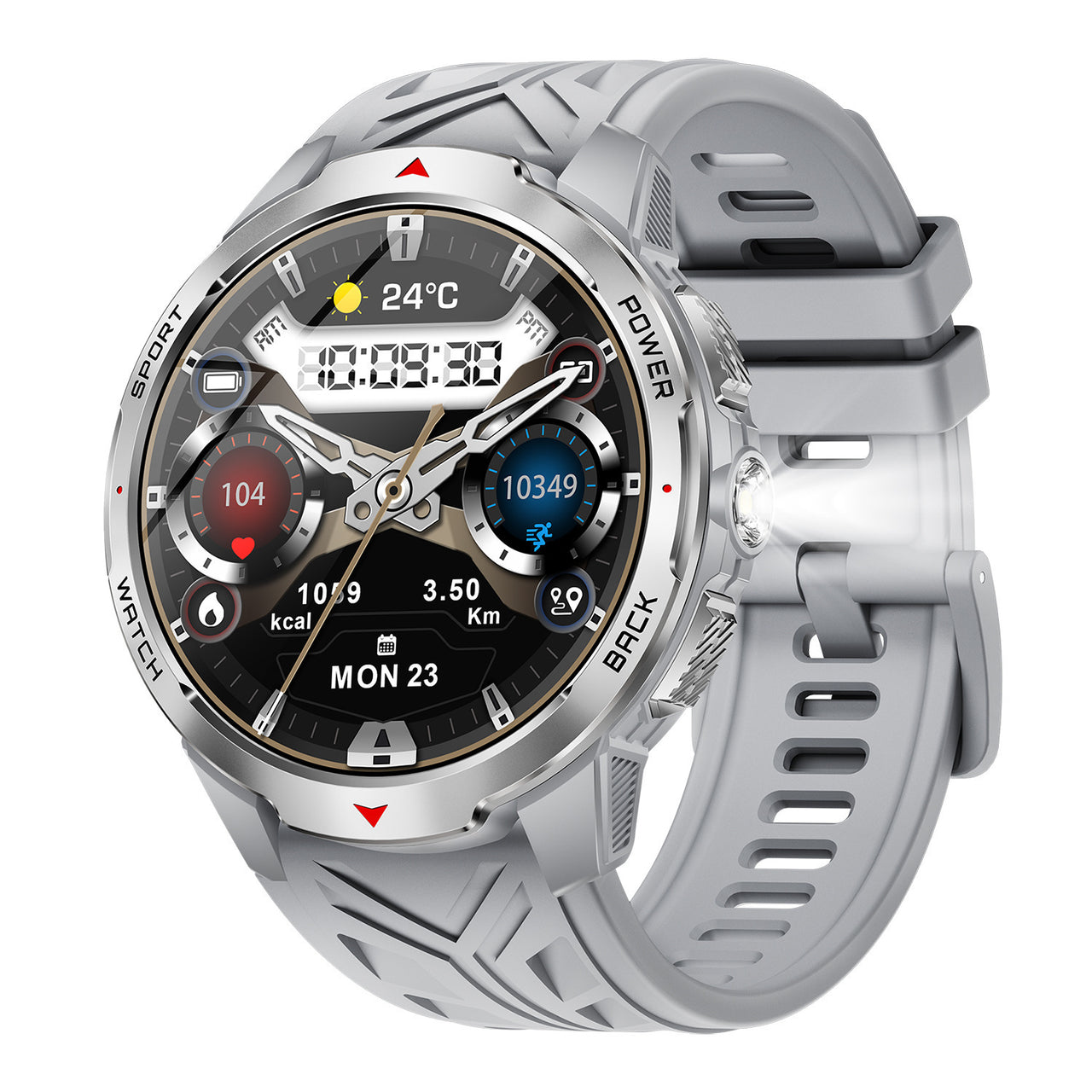 KT88 Sports Smart Watch: 1.7 Inch Fitness Recording Flashlight, Compass & Large Battery