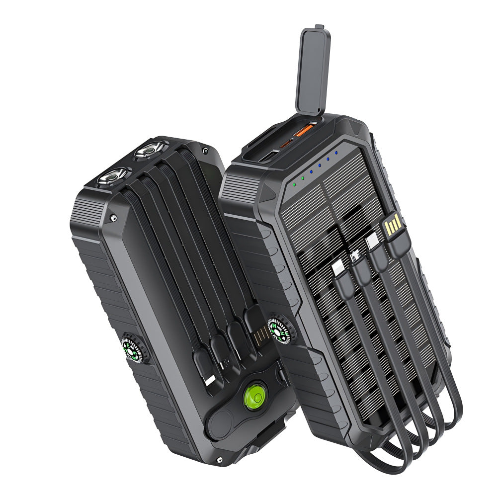 20000mAh Solar Power Bank: 4 Built-in Cables, Hand Crank, 6 Outputs/4 Inputs