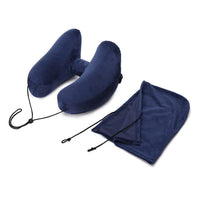 Thumbnail for Inflatable U-Shaped Hooded Travel Neck Pillow: Portable (with Blackout Windproof Cap)