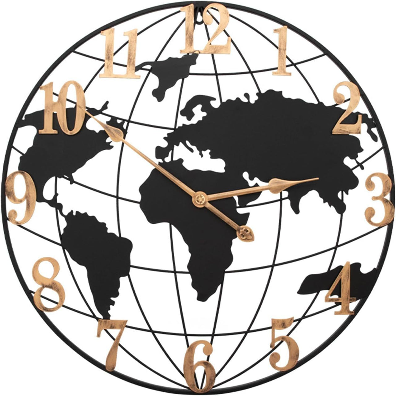 Large Map Metal Minimalist Round Silent Wall Clock