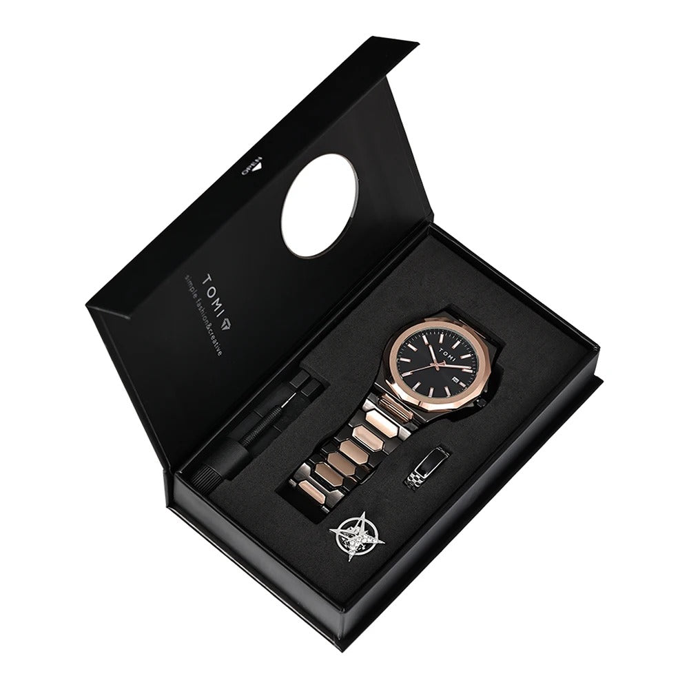 Relogio Masculino Gift Box: Luxury Business Quartz Watch with High-Quality Rose Gold Case (Simple & Versatile)