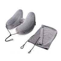 Thumbnail for Inflatable U-Shaped Hooded Travel Neck Pillow: Portable (with Blackout Windproof Cap)