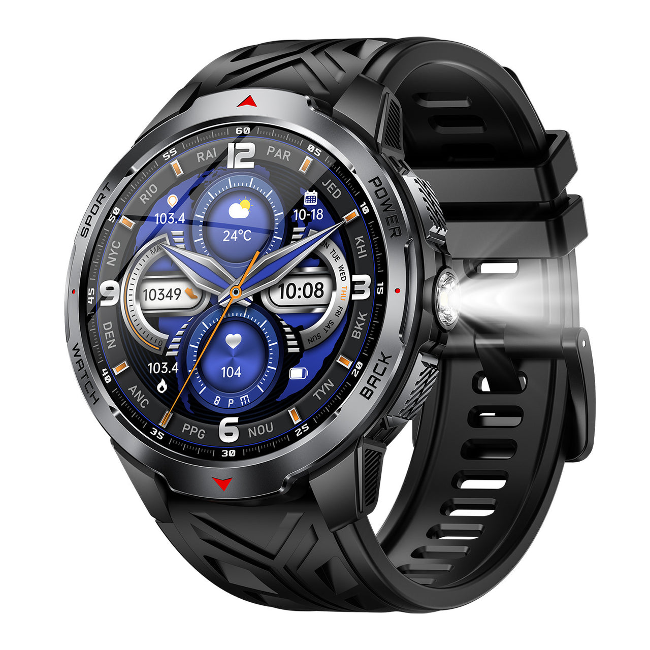 KT88 Sports Smart Watch: 1.7 Inch Fitness Recording Flashlight, Compass & Large Battery