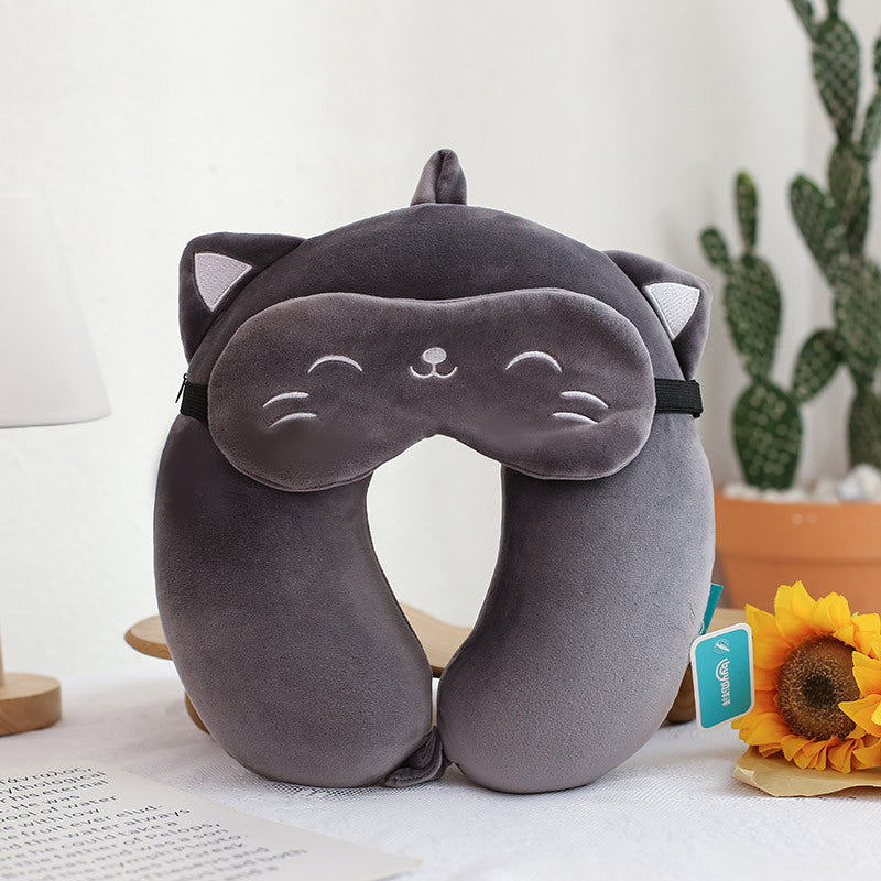 Cartoon U-Shaped Memory Cotton Neck Pillow: Soft Travel Headrest