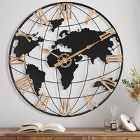 Thumbnail for Large Map Metal Minimalist Round Silent Wall Clock