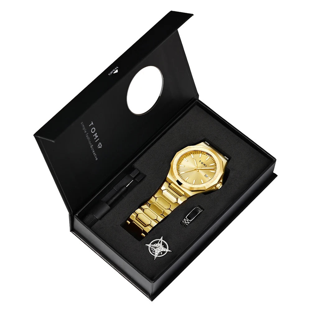 Relogio Masculino Gift Box: Luxury Business Quartz Watch with High-Quality Rose Gold Case (Simple & Versatile)