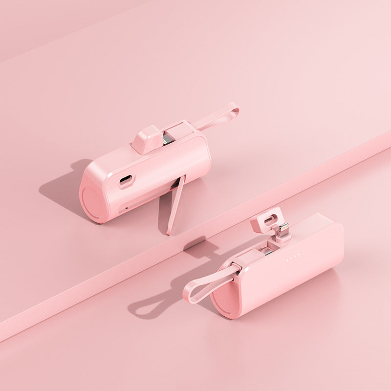 5000mAh Mini Mobile Charger: Built-in Cable/LED Light