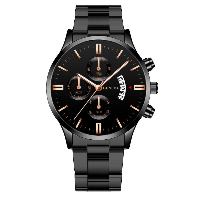 Men's Business Quartz Watch: Large Dial with 3 Sub-Dials, Calendar Function & Stainless Steel Strap
