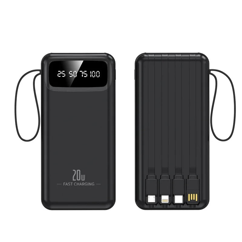 10000mAh 4-in-1 Built-in Cable Power Bank: Fast Charging