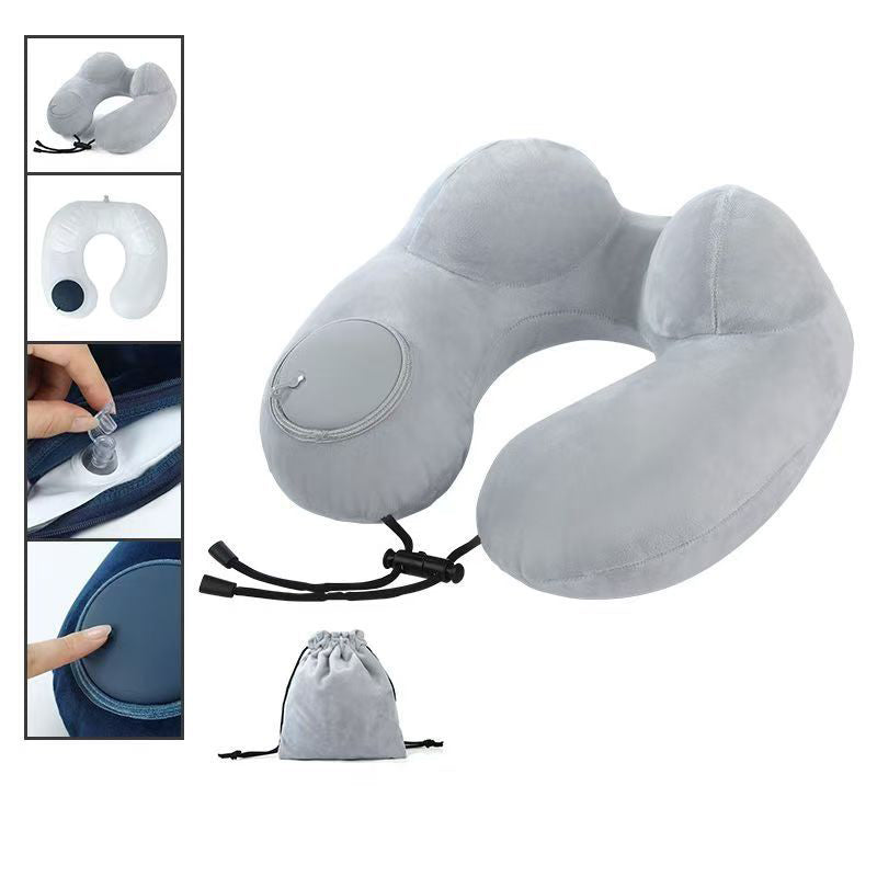 Inflatable U-Shaped Double Hump Neck Pillow: Portable for Outdoor Travel