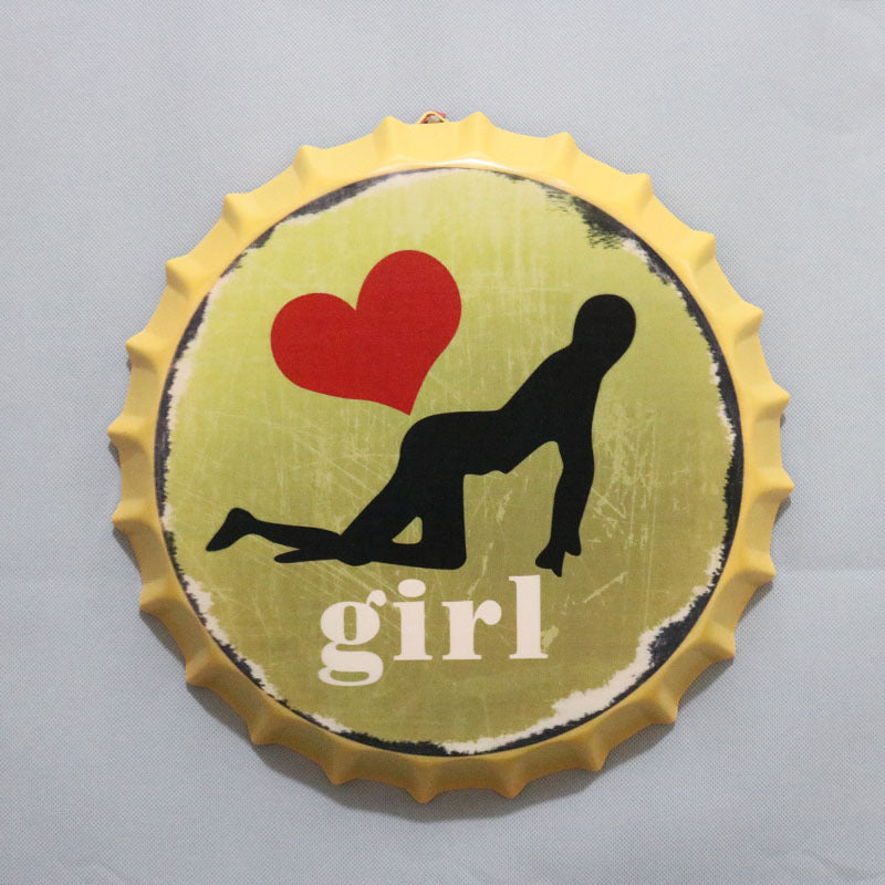 Retro Wrought Iron Beer Cap Iron Painting Wall Decoration