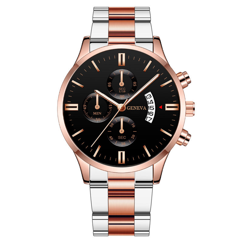 Men's Business Quartz Watch: Large Dial with 3 Sub-Dials, Calendar Function & Stainless Steel Strap