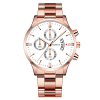 Thumbnail for Men's Business Quartz Watch: Large Dial with 3 Sub-Dials, Calendar Function & Stainless Steel Strap