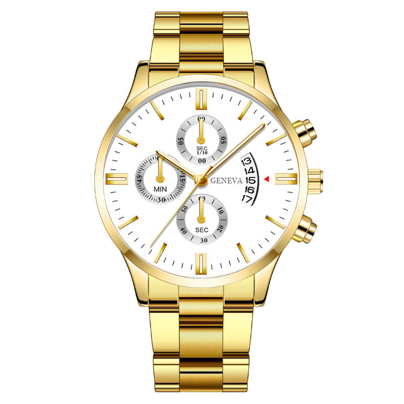 Men's Business Quartz Watch: Large Dial with 3 Sub-Dials, Calendar Function & Stainless Steel Strap