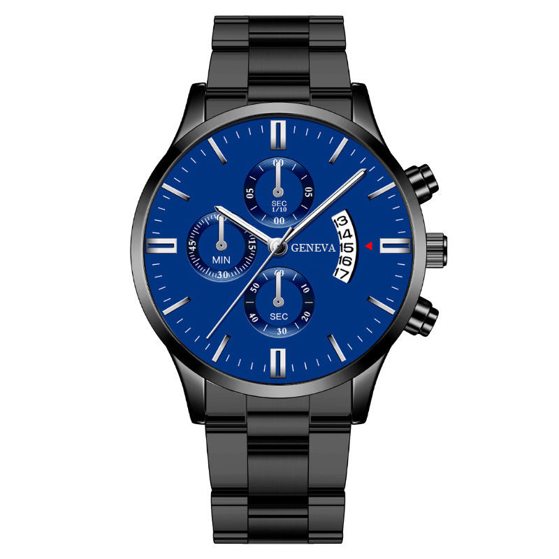 Men's Business Quartz Watch: Large Dial with 3 Sub-Dials, Calendar Function & Stainless Steel Strap
