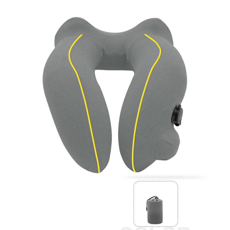 New Flannelette Inflatable U-Shaped Travel Neck Pillow: For Car, Aircraft
