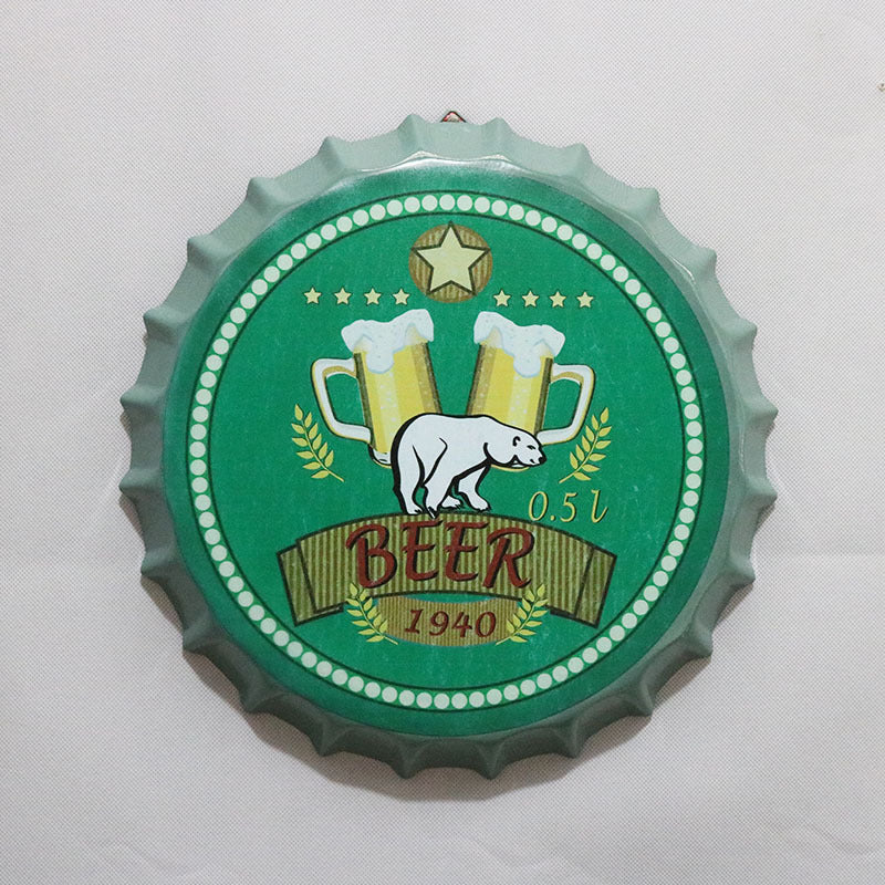 Retro Wrought Iron Beer Cap Iron Painting Wall Decoration