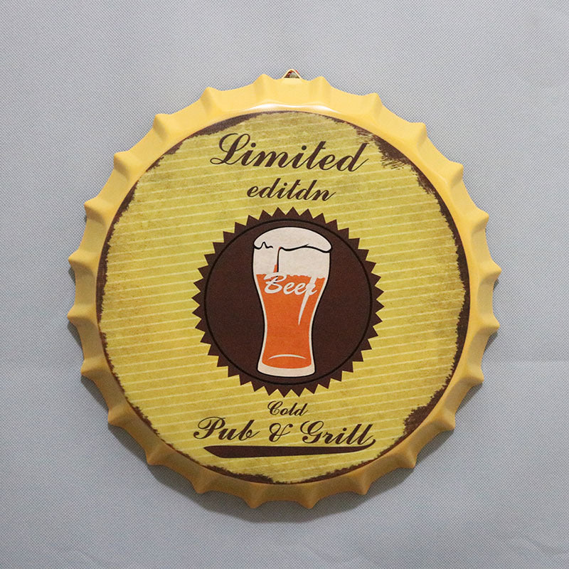Retro Wrought Iron Beer Cap Iron Painting Wall Decoration