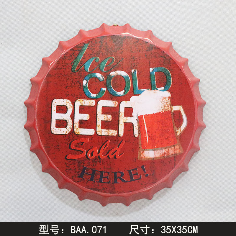 Retro Wrought Iron Beer Cap Iron Painting Wall Decoration