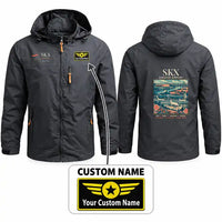 Thumbnail for Saransk International Airport (SKX) Stylish Jackets - Hooded Windbreaker - Poster + Name - Charcoal