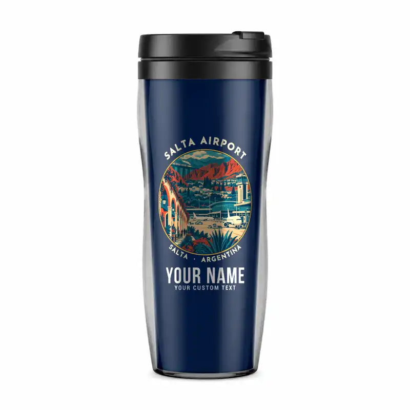 Salta Martín Miguel de Güemes International Airport (SLA) Travel Mugs - Badge + Name - Plastic (No Holder) - Dark Blue