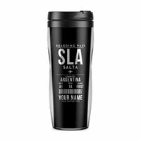 Thumbnail for Salta Martín Miguel de Güemes International Airport (SLA) Travel Mugs - Boarding Pass + Name - Plastic (No Holder) - Black