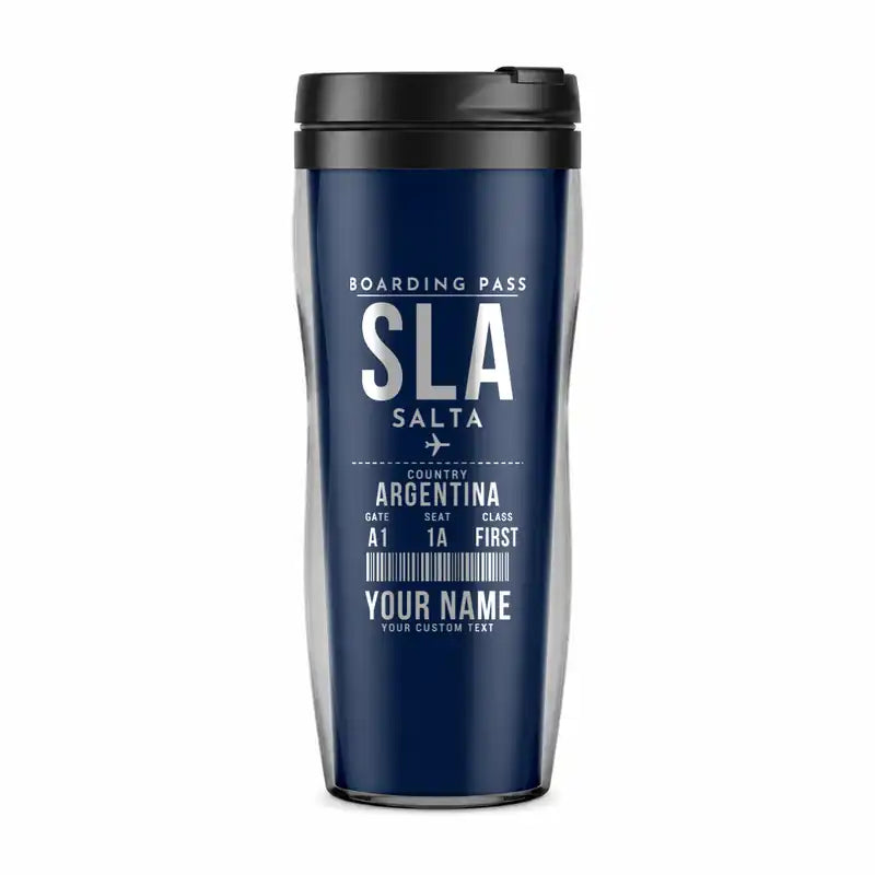 Salta Martín Miguel de Güemes International Airport (SLA) Travel Mugs - Boarding Pass + Name - Plastic (No Holder) - Dark Blue