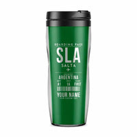 Thumbnail for Salta Martín Miguel de Güemes International Airport (SLA) Travel Mugs - Boarding Pass + Name - Plastic (No Holder) - Green