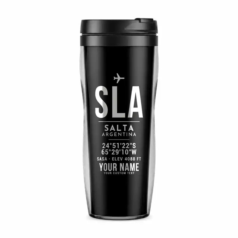 Salta Martín Miguel de Güemes International Airport (SLA) Travel Mugs - ID Tag + Name - Plastic (No Holder) - Black
