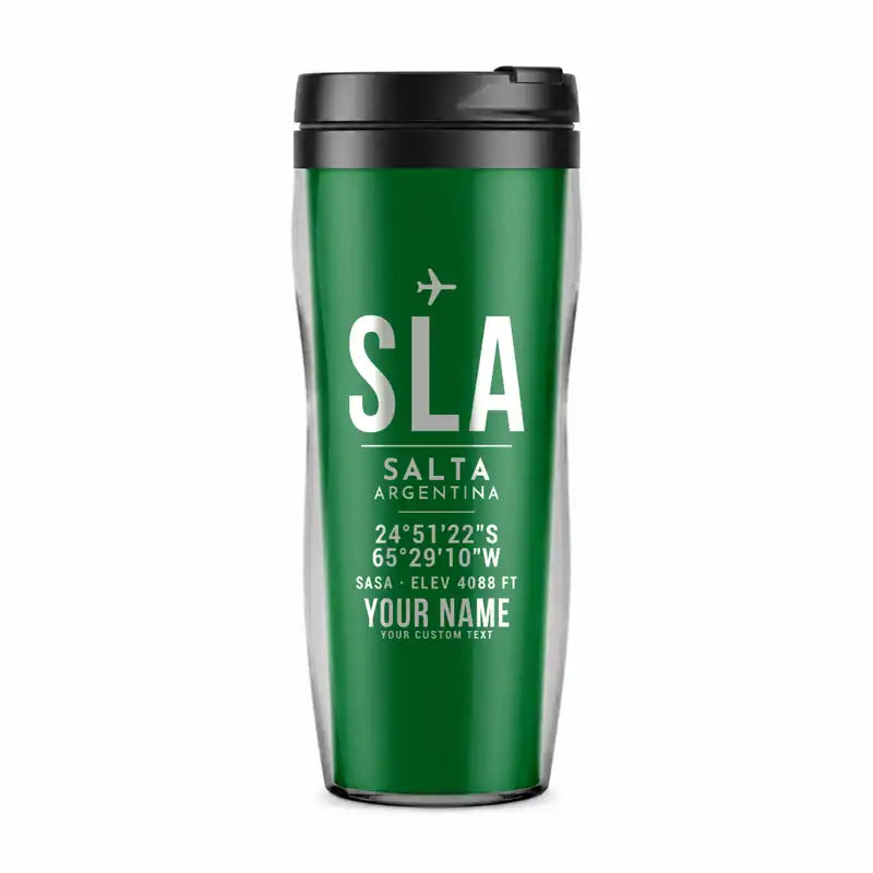 Salta Martín Miguel de Güemes International Airport (SLA) Travel Mugs - ID Tag + Name - Plastic (No Holder) - Green
