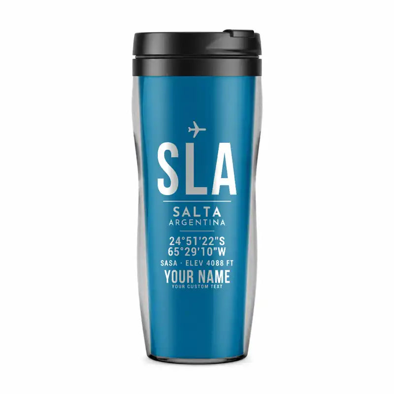 Salta Martín Miguel de Güemes International Airport (SLA) Travel Mugs - ID Tag + Name - Plastic (No Holder) - Light Blue