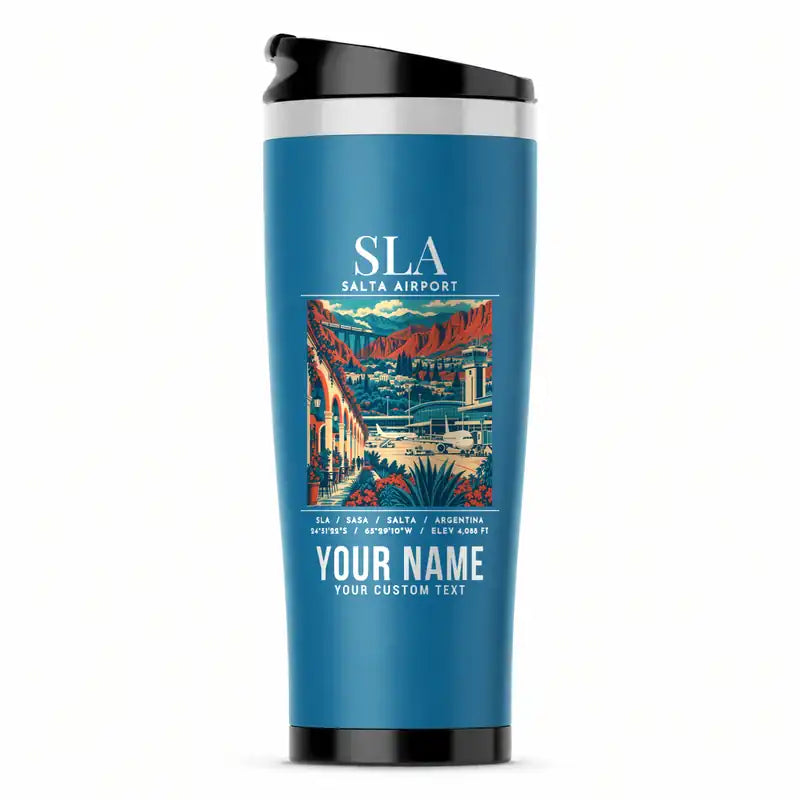 Salta Martín Miguel de Güemes International Airport (SLA) Travel Mugs - Poster + Name - Stainless Steel (No Holder) - Light Blue