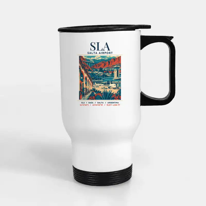 Salta Martín Miguel de Güemes International Airport (SLA) Travel Mugs - Poster - Stainless Steel with Holder - White