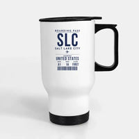 Thumbnail for Salt Lake City International Airport (SLC) Travel Mugs - Boarding Pass - Stainless Steel with Holder - White