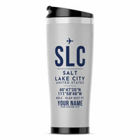 Thumbnail for Salt Lake City International Airport (SLC) Travel Mugs - ID Tag + Name - Stainless Steel (No Holder) - Light Gray