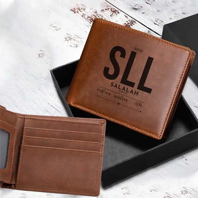 Salalah Airport (SLL) Leather Wallets - Laser Leather Wallet - Tag