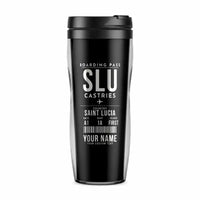 Thumbnail for George F. L. Charles Airport (SLU) Travel Mugs - Boarding Pass + Name - Plastic (No Holder) - Black