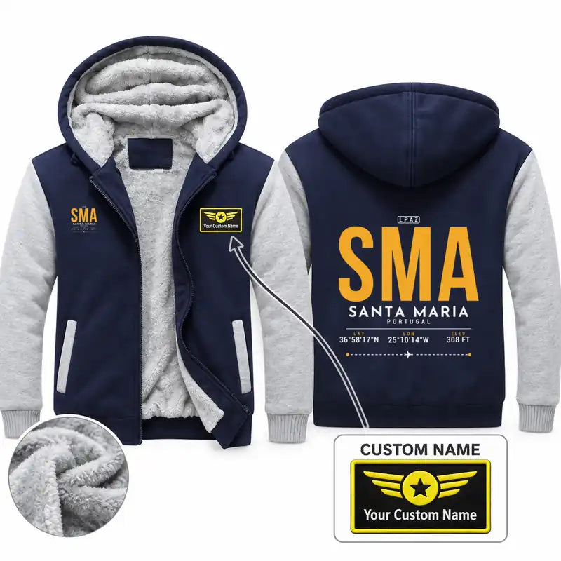 Santa Maria Airport (SMA) Zipped Sweatshirts - Tag + Name - Navy & Gray