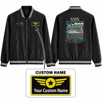 Thumbnail for Santa Maria Public Airport (SMX) Stylish Jackets - Baseball Collar - Poster + Name - Black