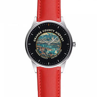 Thumbnail for John Wayne Airport, Orange County (SNA) Aviator Watches - Badge - Leather Strap - Red Leather Strap