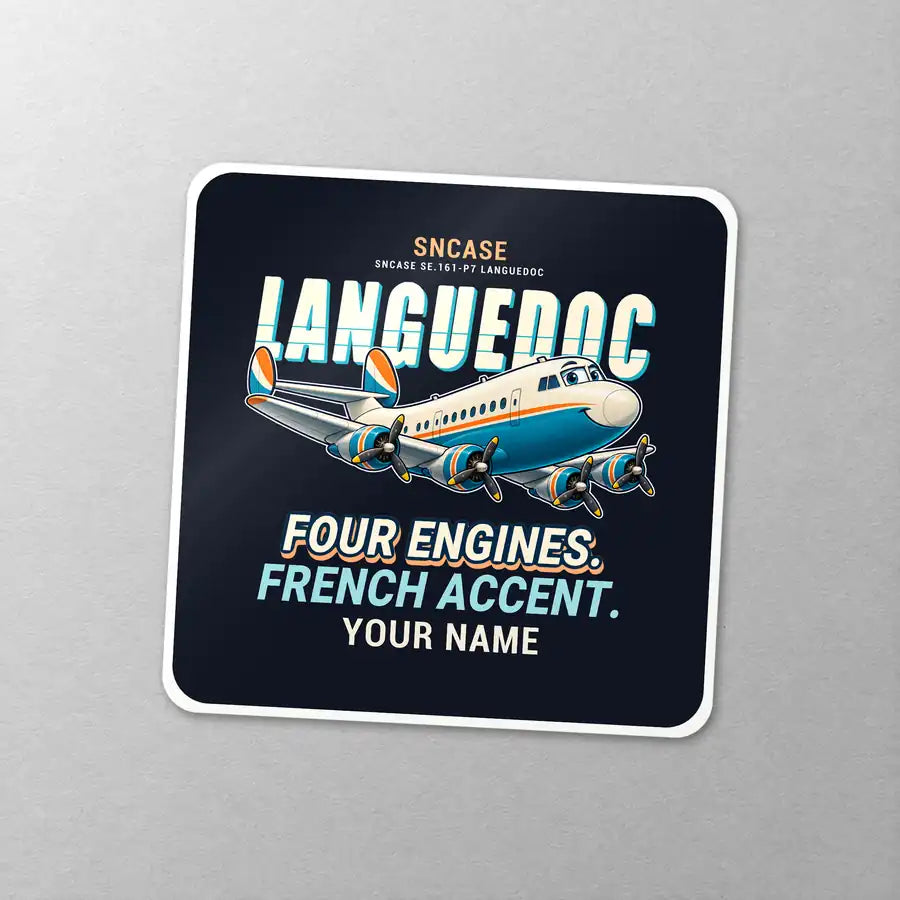 SNCASE SE.161-P7 Languedoc - Cartoon + Name - Square Sticker - Close-up